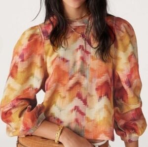 Ba&Sh Abstract Print Puff Sleeve Top | Size M | Relaxed Fit Blouse